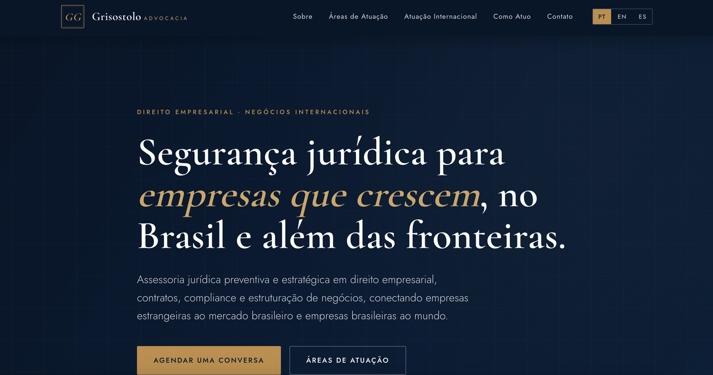 The Grisóstolo Advocacia website — an international corporate-law firm