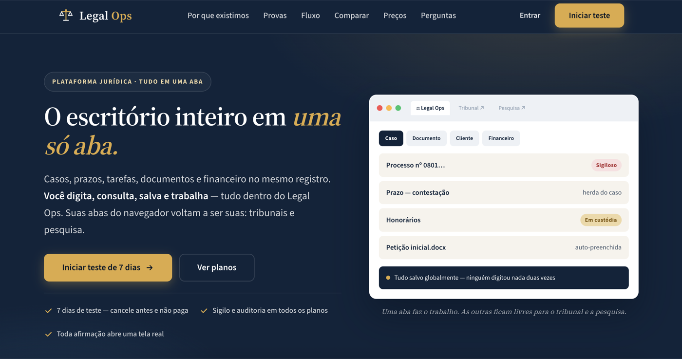 The Meu Legal Ops marketing site homepage